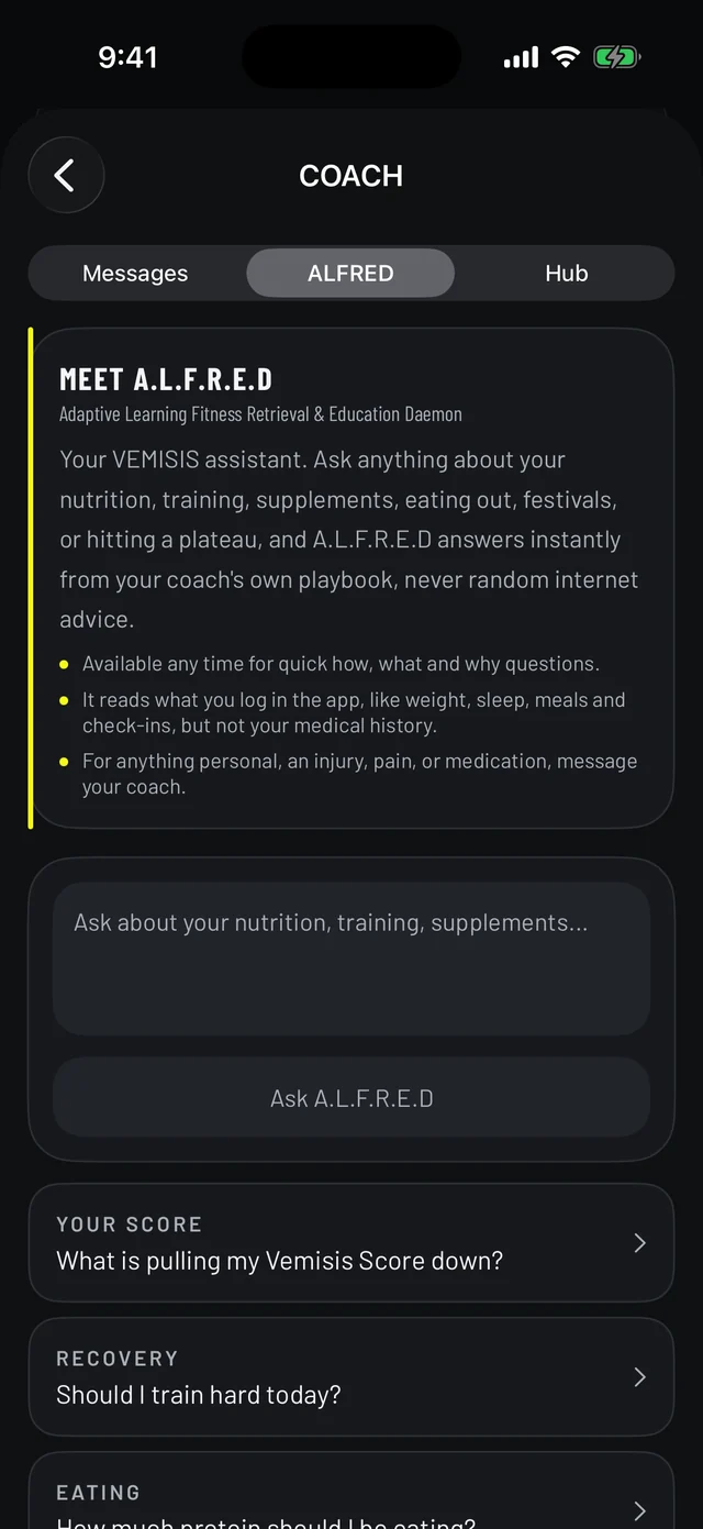 Vemisis A.L.F.R.E.D AI assistant screen