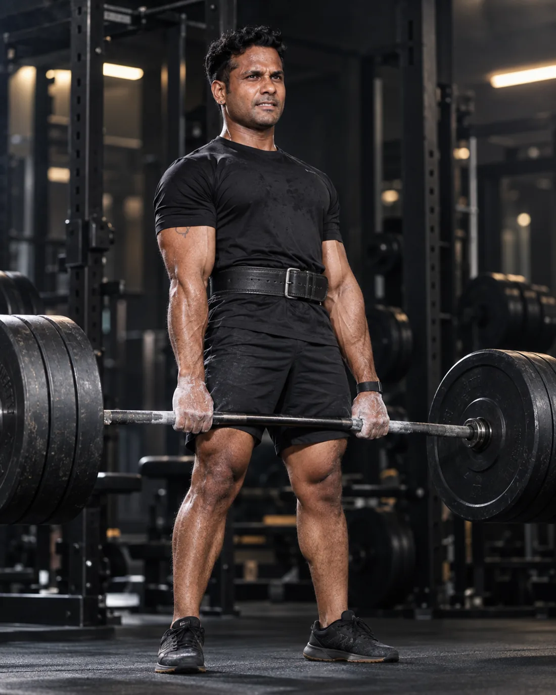 Coach performing a heavy deadlift
