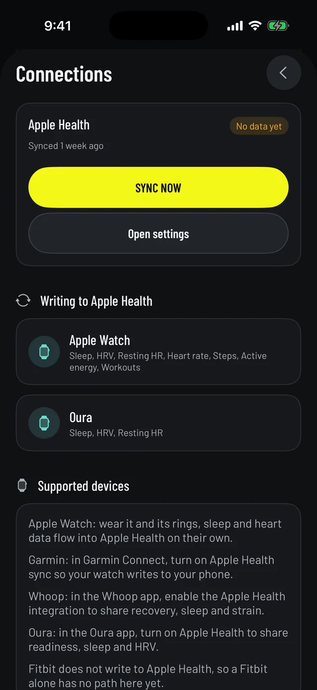 Vemisis wearable sync screen