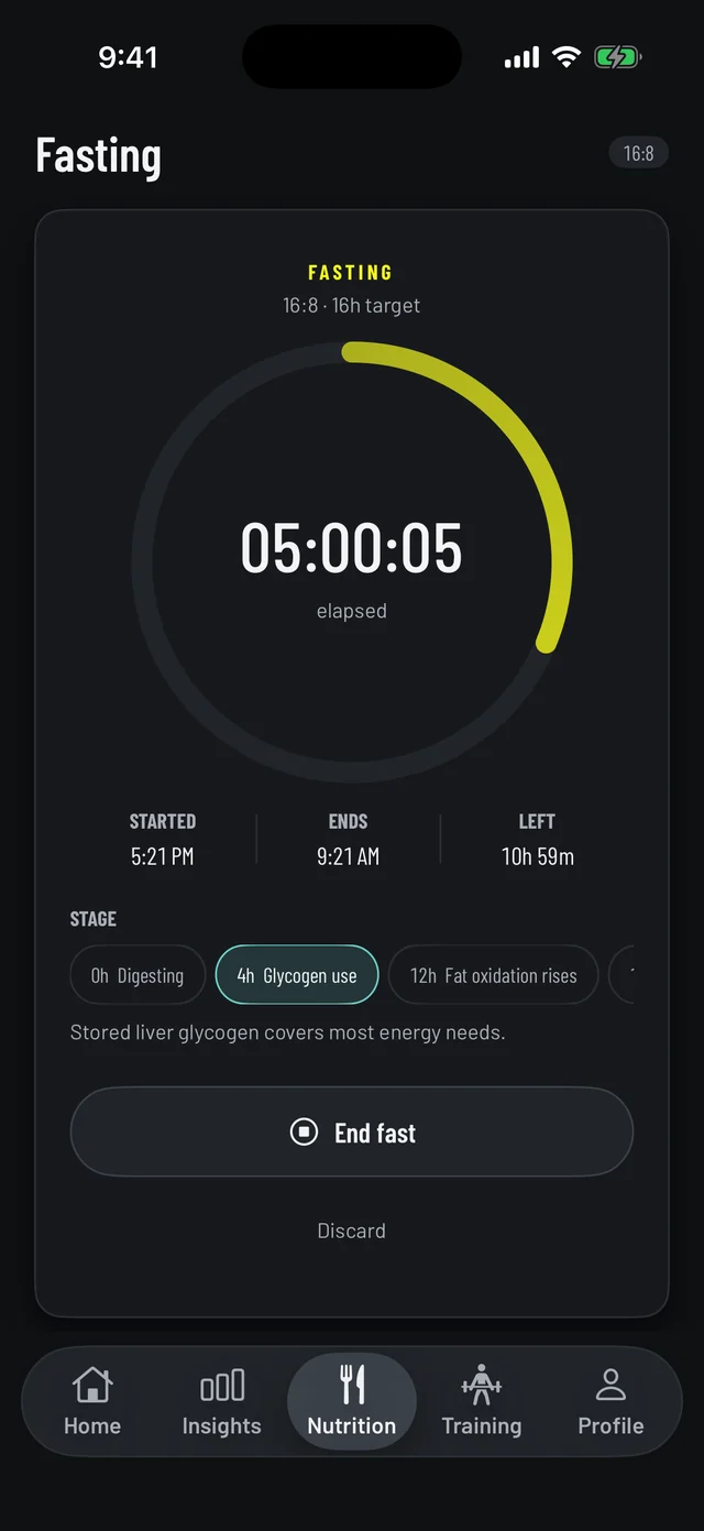 Vemisis fasting timer screen