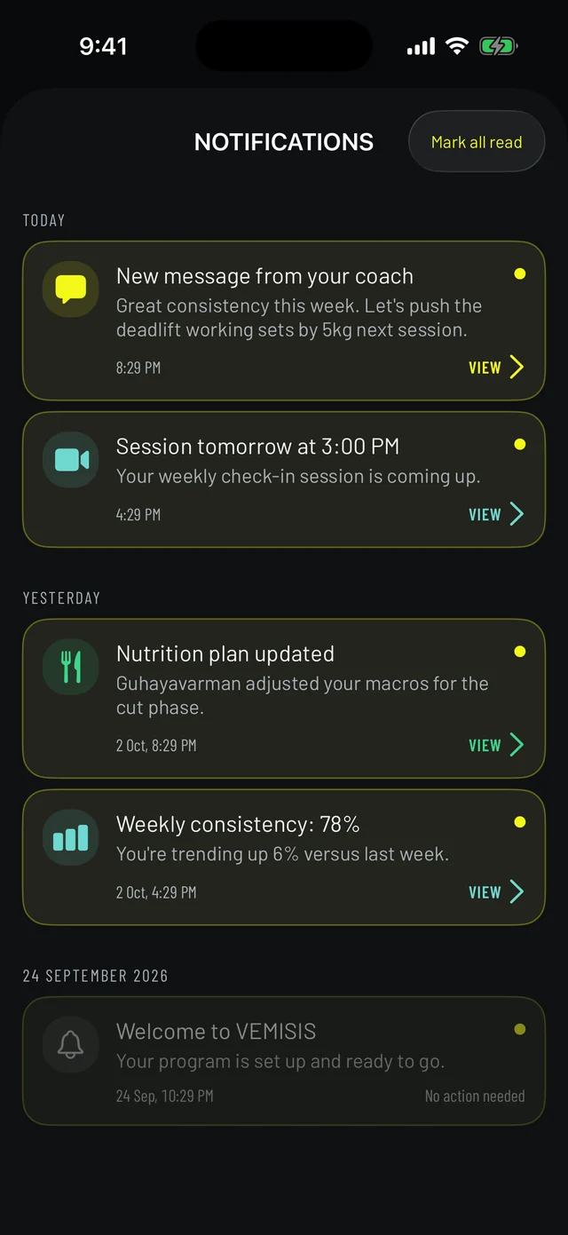 Vemisis smart notifications screen